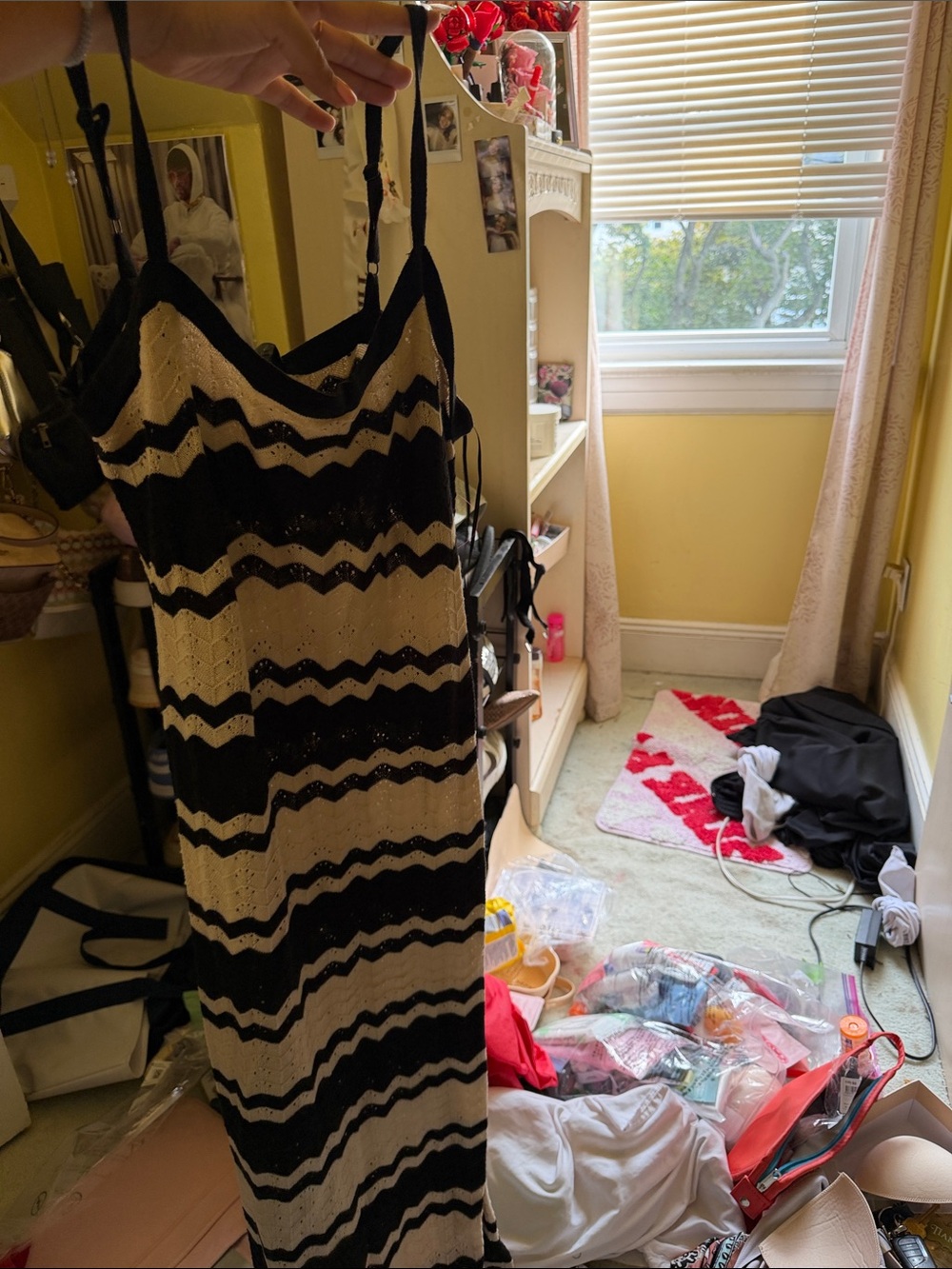 bebe Black and Cream Chevron Knit Maxi Dress